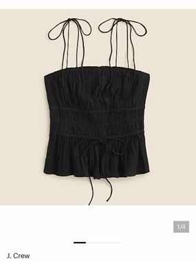J. Crew Black Smocked Tie-Strap Camisole Top